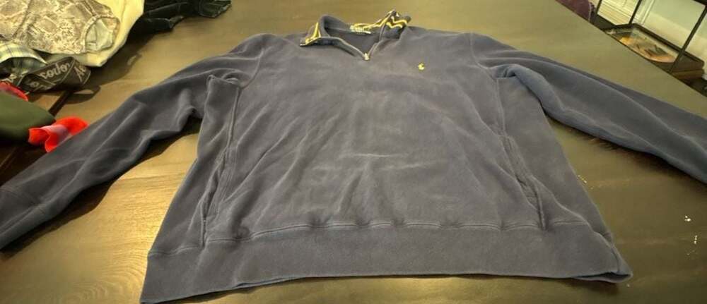 Ralph Lauren Vintage Navy Blue Quarter Zip Pullover Sweater Striped yellow Colla